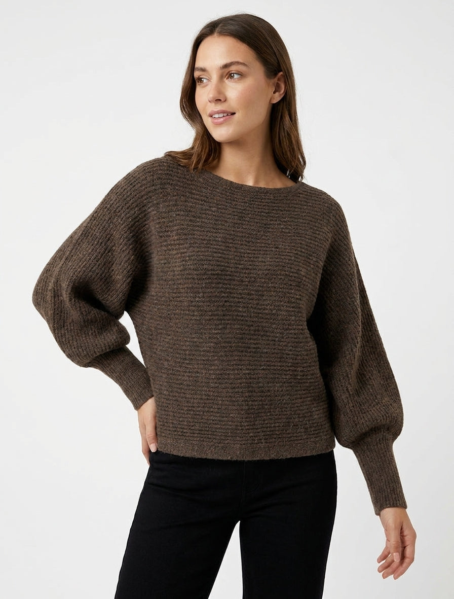 Pull maille côtelée coupe ample - Marron