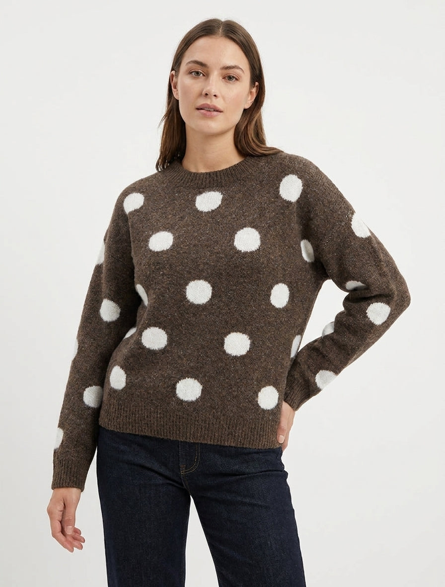 Pull en maille encolure ronde - Marron