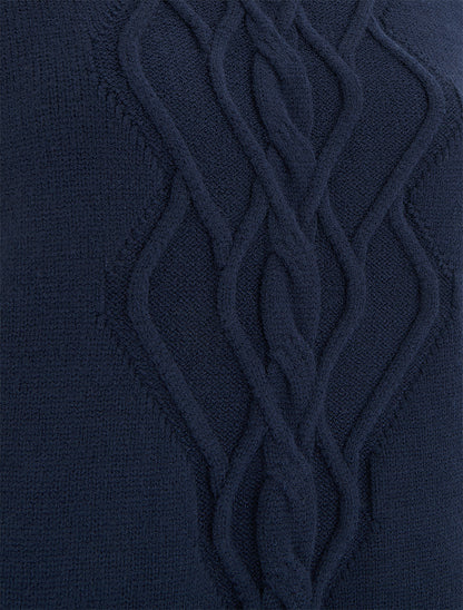 Pull droit à col montant en maille effet torsadé - Marine - 3