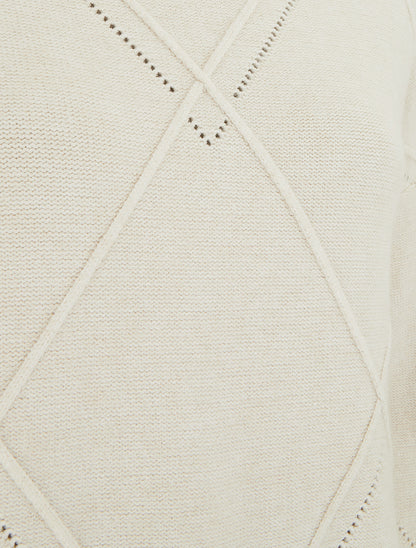 Pull ample à col roulé en maille quadrillée - Beige - 3