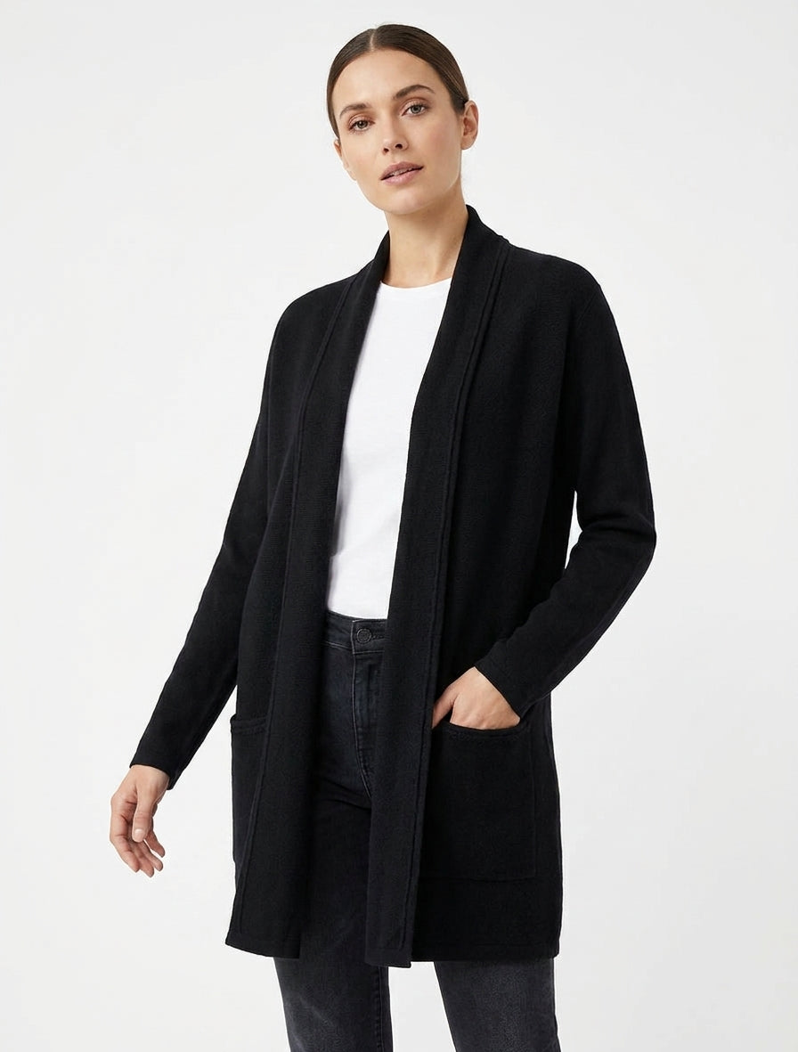 Gilet mi-long à poches - Noir