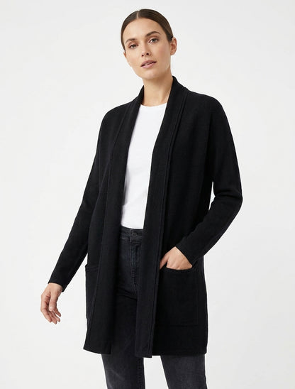 Gilet mi-long à poches - Noir