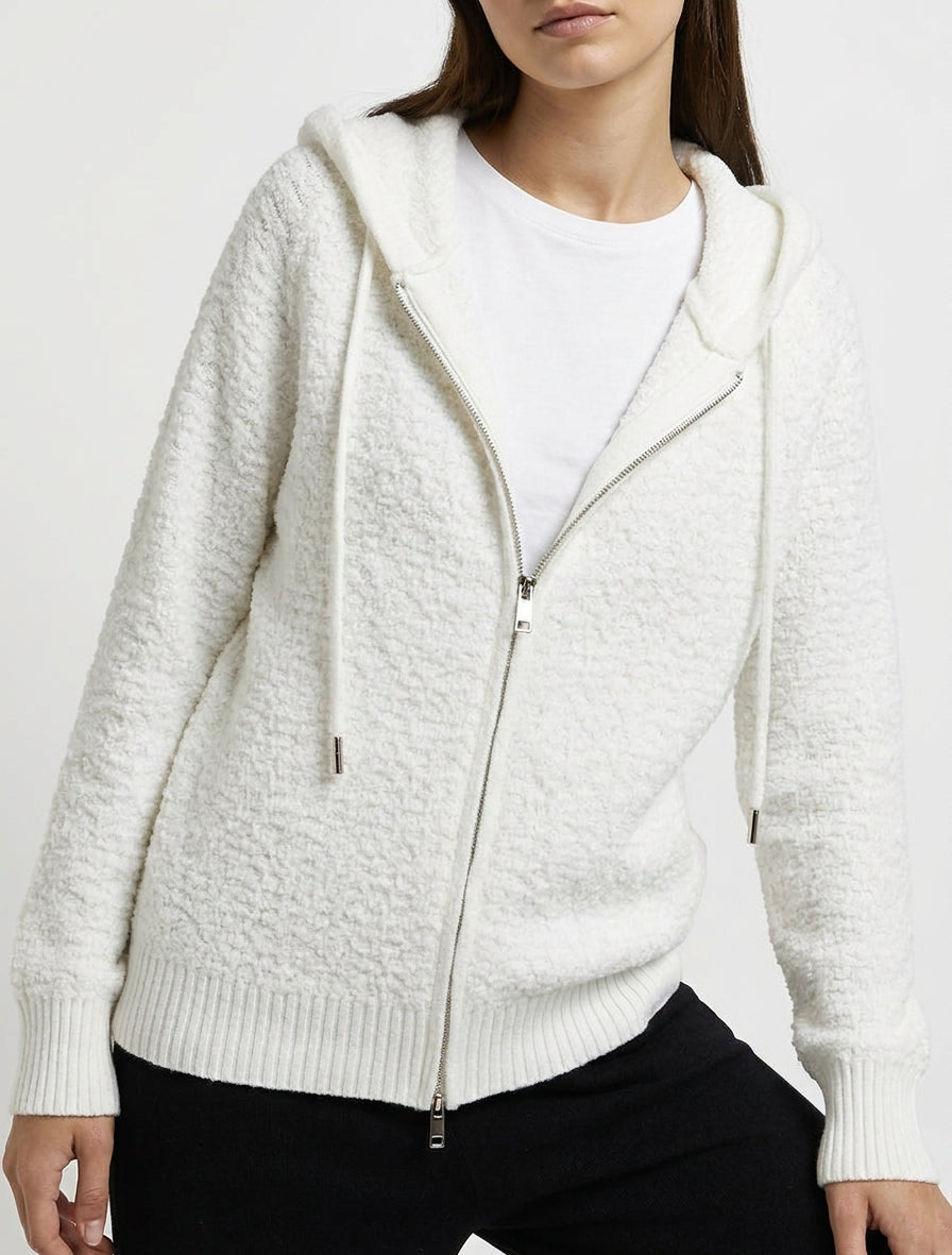 Sweat à capuche zippé en maille - Blanc