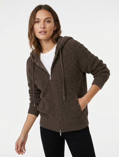 Sweat à capuche zippé en maille - Marron