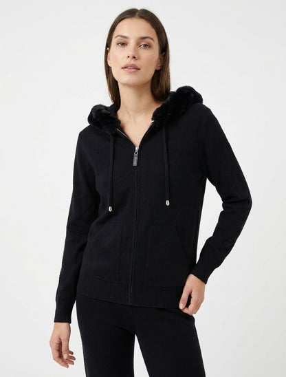 Sweat à capuche fourrure synthétique - Noir