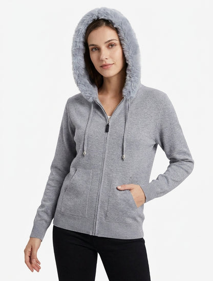 Sweat à capuche fourrure synthétique - Gris