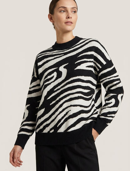 Pull ample col rond imprimé - Blanc