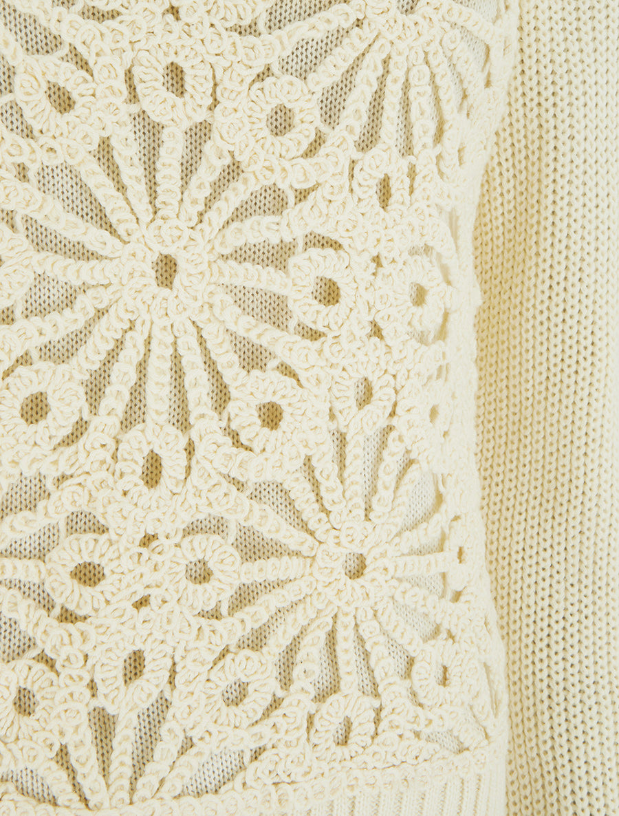 Pull en coton à macramé style floral - Écru - 3