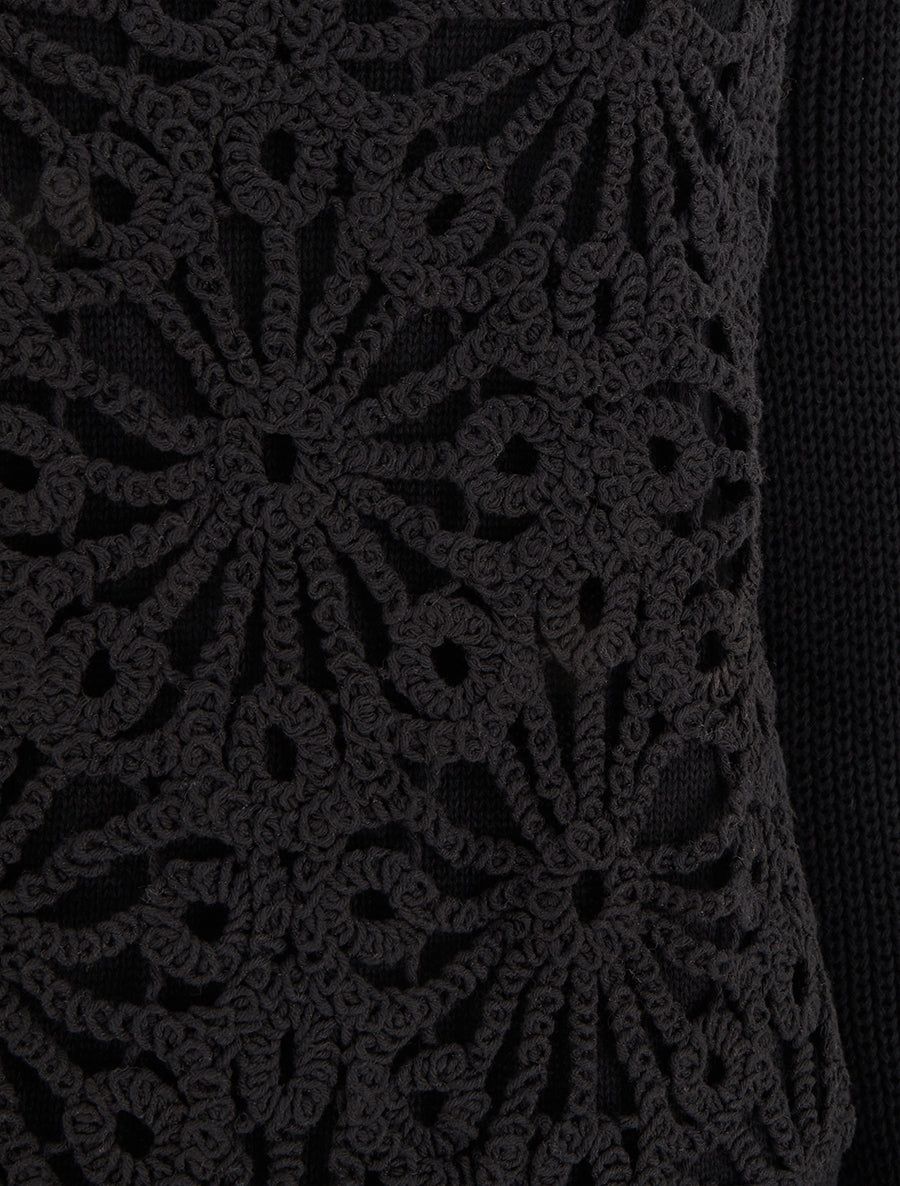 Pull en coton à macramé style floral - Noir - 3