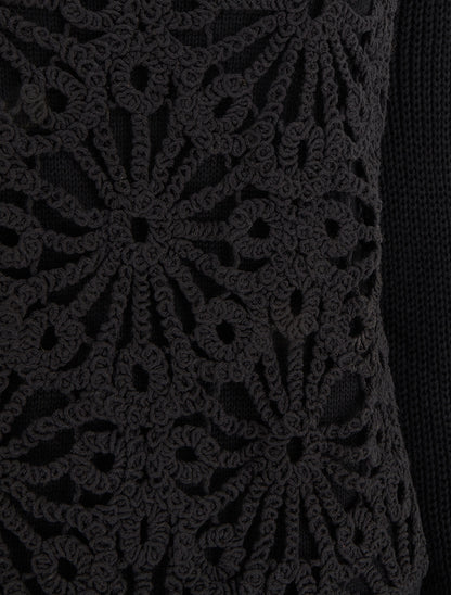 Pull en coton à macramé style floral - Noir - 3