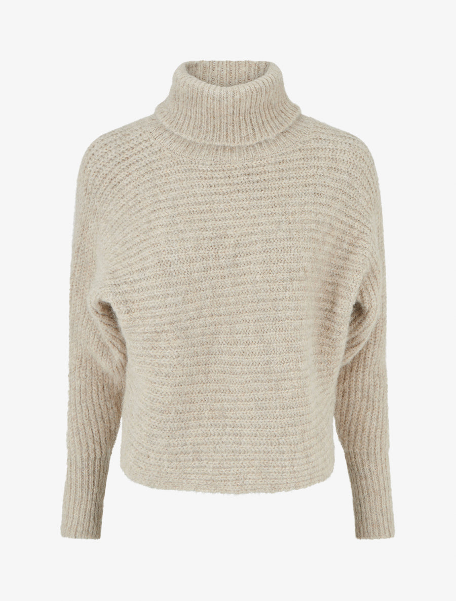 Pull en laine mélangée irisé à col roulé - Taupe - 1