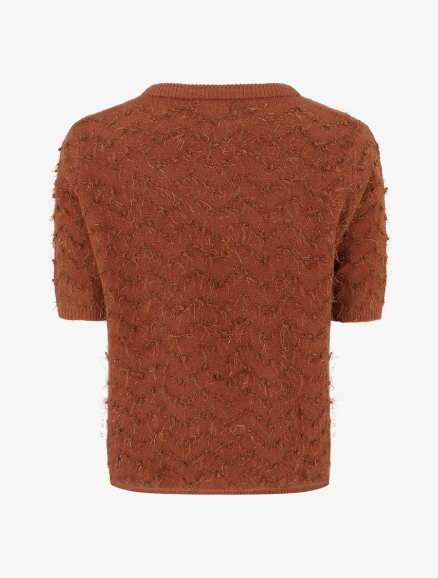 Pull droit manches courtes en maille duveteuse - Rouille - 2