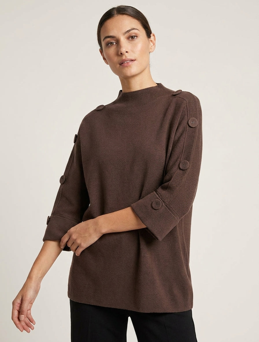 Pull col montant à revers boutonnés - Marron