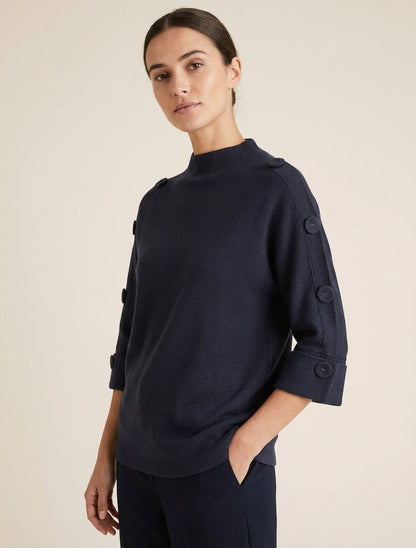 Pull col montant à boutons - Bleu nuit