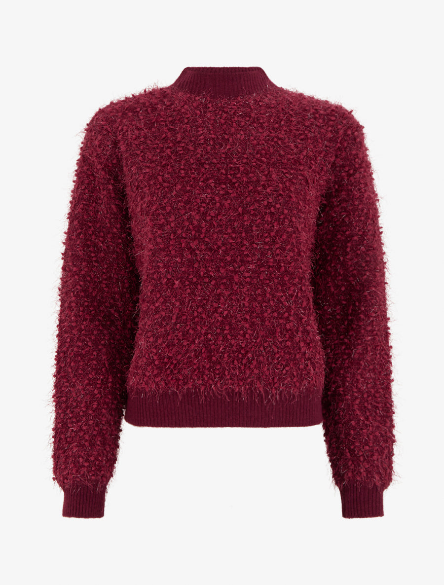 Pull droit en maille duveteuse irisée - Lie de vin - 1