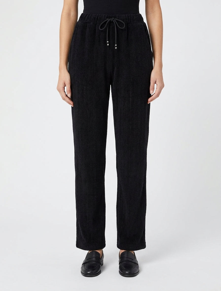 Pantalon droit à taille haute élastiquée - Noir