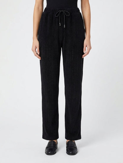 Pantalon droit à taille haute élastiquée - Noir