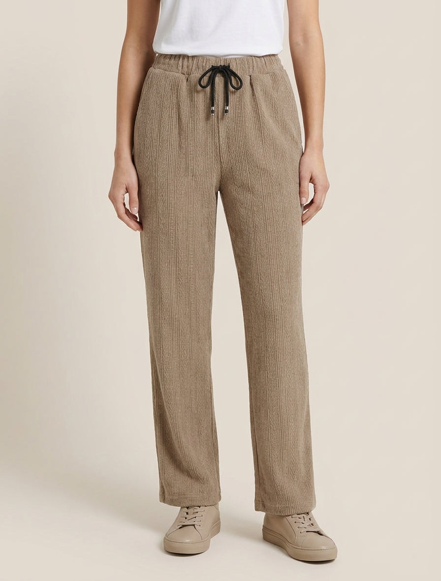Pantalon droit taille haute à liens - Taupe