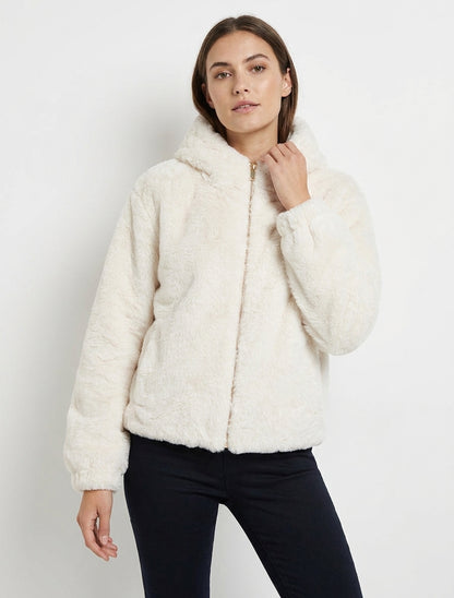 Blouson en fourrure synthétique à capuche - Écru