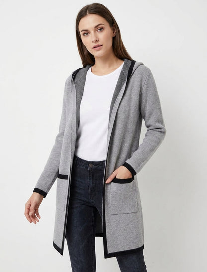 Gilet ouvert maille à capuche - Gris