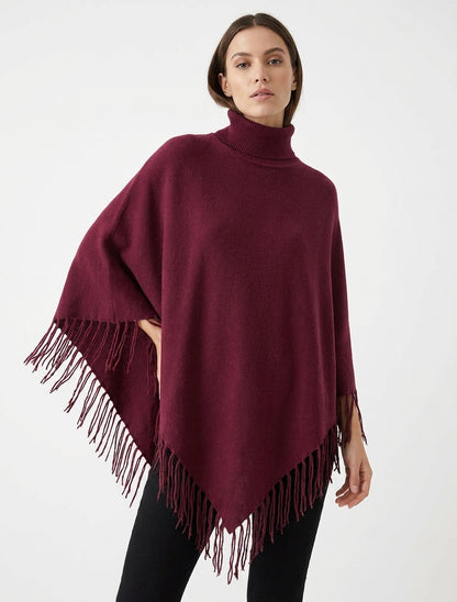 Poncho oversize col roulé - Lie de vin