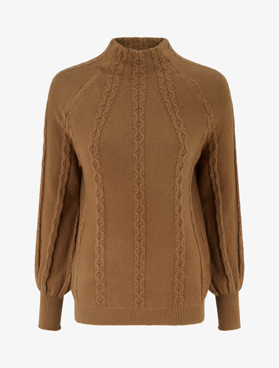 Pull uni à col montant - Camel - 1