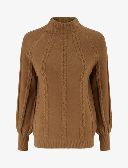 Pull uni à col montant - Camel - 1