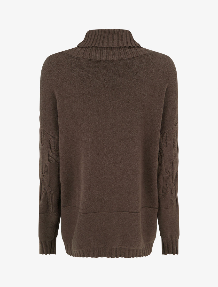 Pull ample à col roulé en maille texturée - Marron - 2