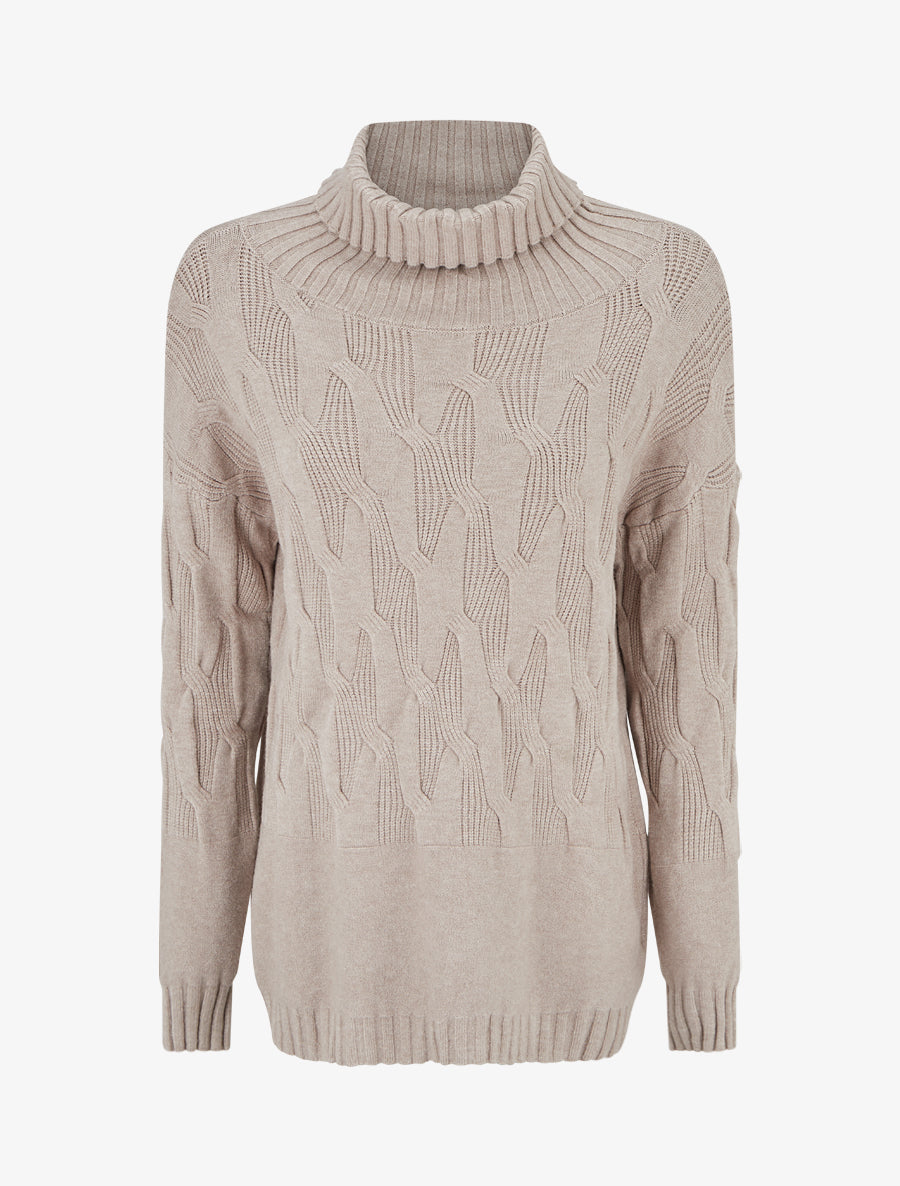 Pull ample à col roulé en maille texturée - Taupe - 1