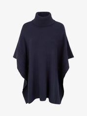 Poncho ample à col roulé en maille fantaisie - Marine - 1