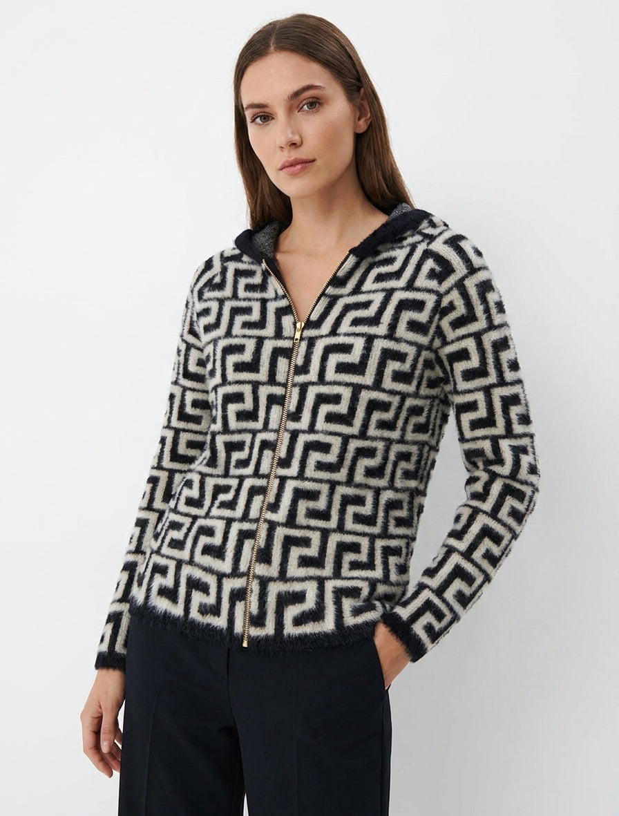 Sweat à capuche zippé imprimé graphique - Noir