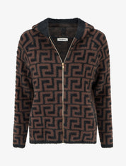 Sweat à capuche en maille duveteuse imprimé graphique - Marron - 1