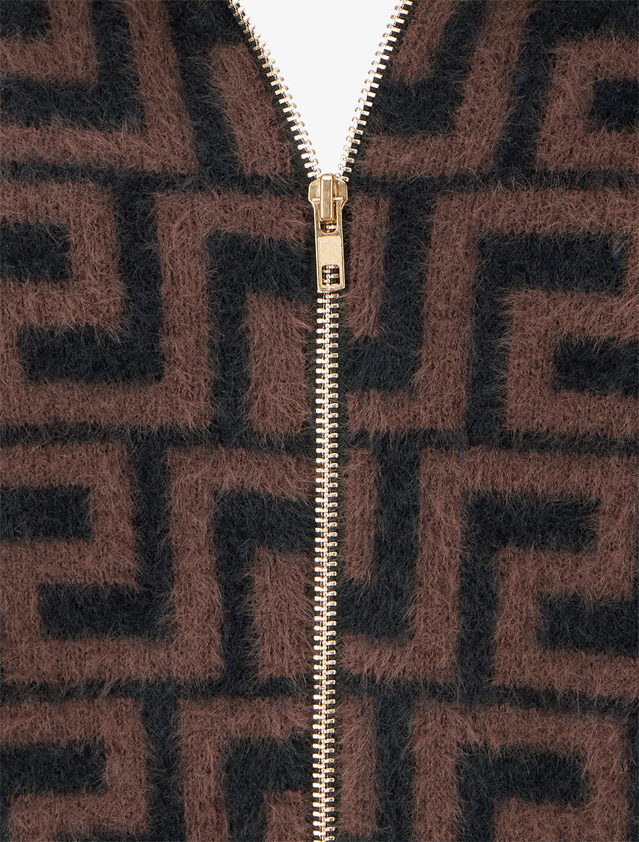 Sweat à capuche en maille duveteuse imprimé graphique - Marron - 3