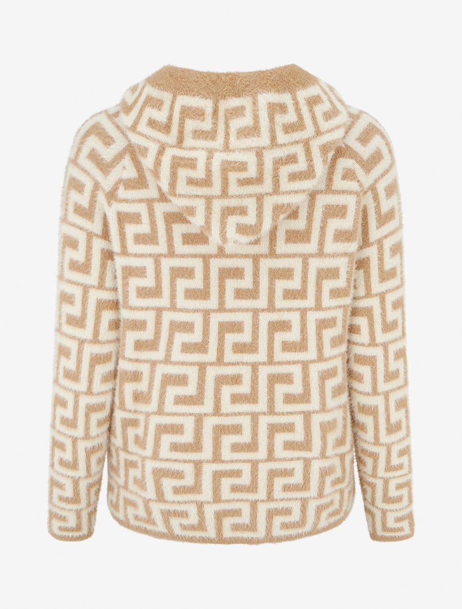 Sweat à capuche en maille duveteuse imprimé graphique - Camel - 2