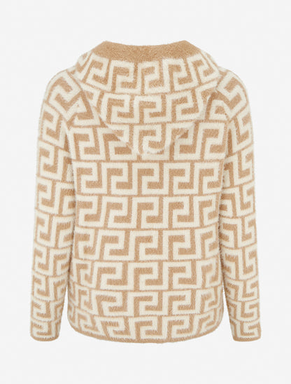 Sweat à capuche en maille duveteuse imprimé graphique - Camel - 2