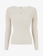 Pull ajusté et côtelé à col tunisien - Beige - 1