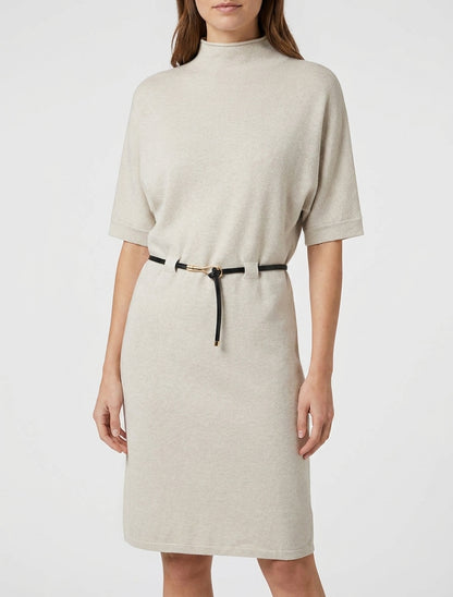 Robe pull col montant ceinturée - Beige