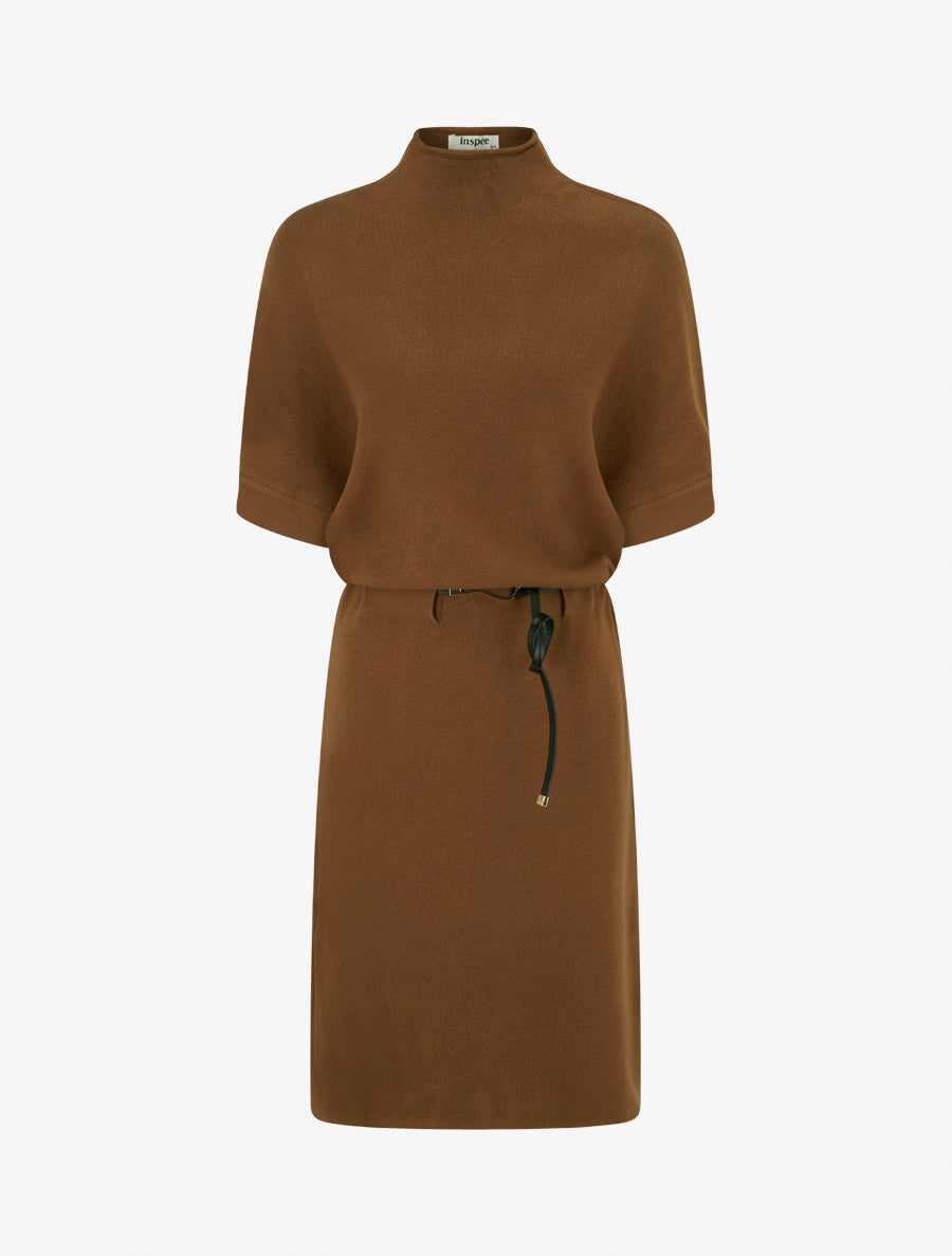 Robe pull droite et ceinturée - Camel - 1