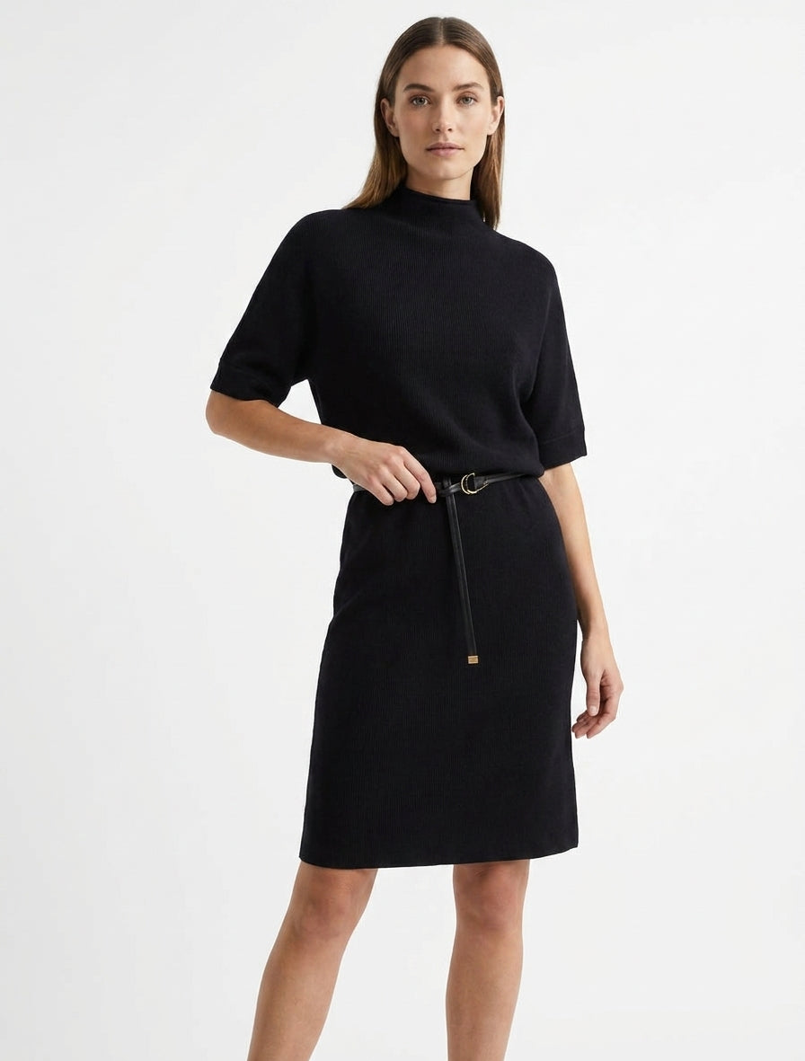 Robe pull col montant ceinturée - Noir