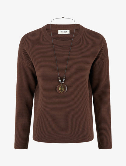 Pull droit en maille côtelée - Marron - 1