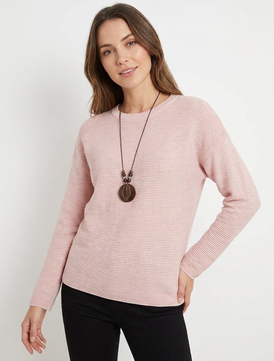 Pull droit col rond en maille - Rose