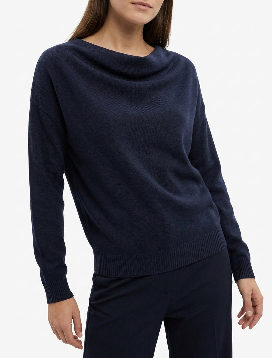 Pull droit en maille à manches longues - Marine