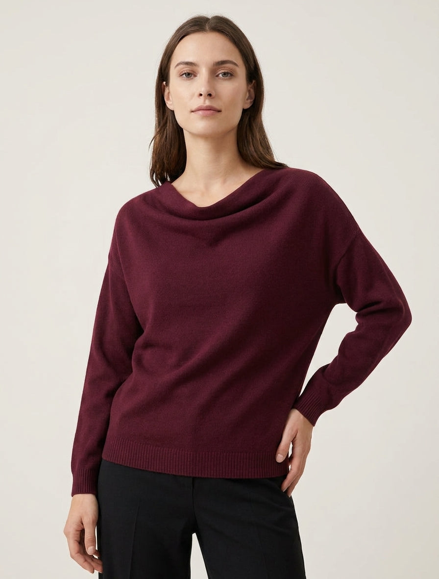 Pull droit en maille côtelée - Lie de vin