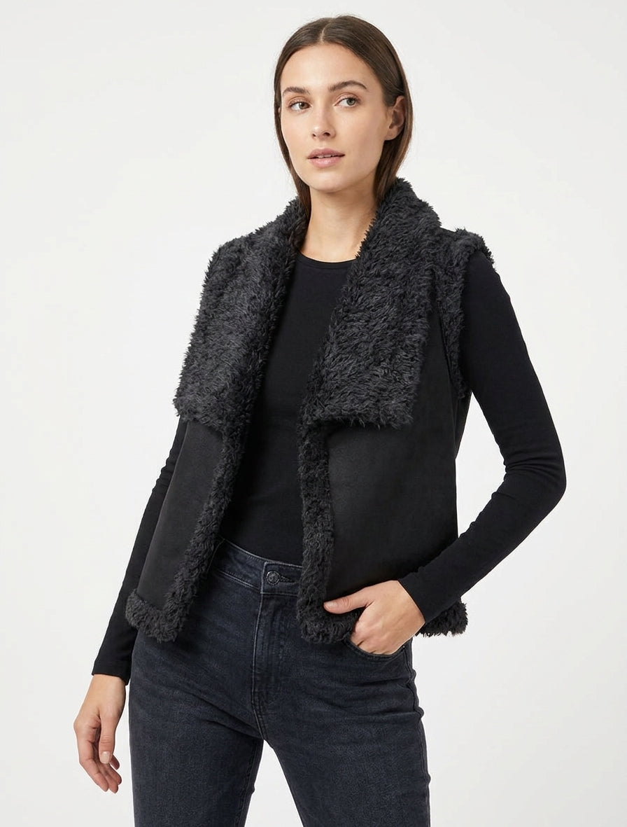 Veste sans manches col à rabat - Noir