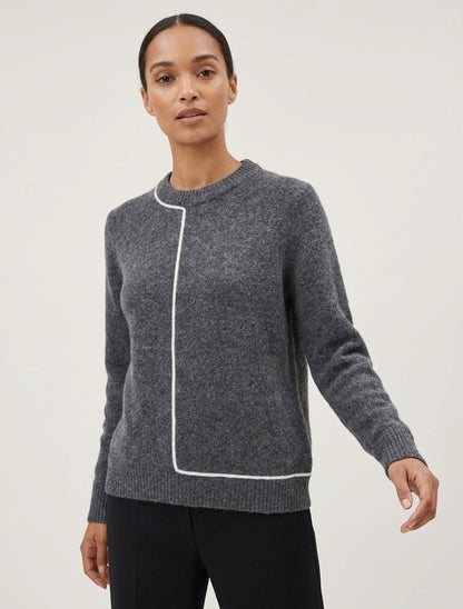 Pull laine mélangée bords côtelés - Gris