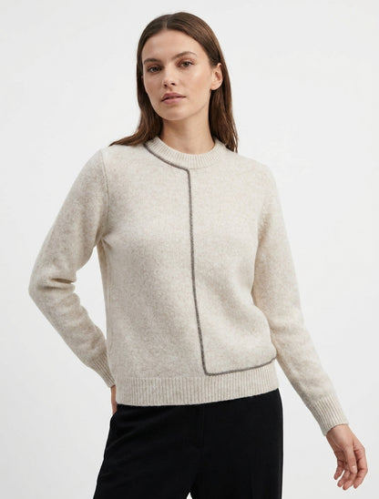 Pull laine mélangée à bords côtelés - Beige