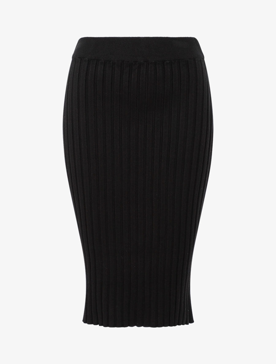 Jupe droite côtelée basique - Noir - 1