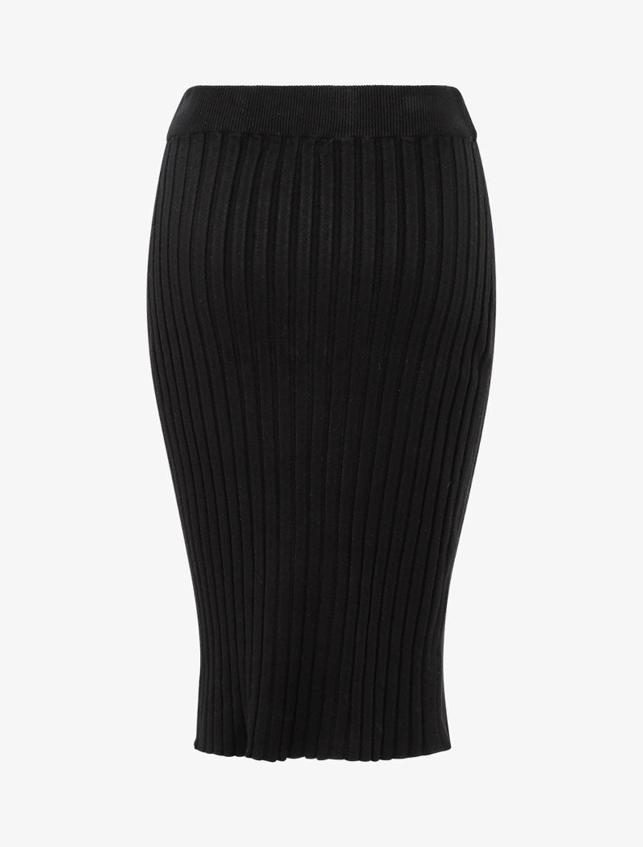 Jupe droite côtelée basique - Noir - 2