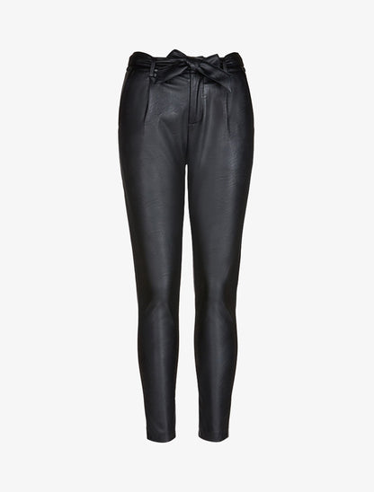 Pantalon à taille haute en simili - Noir - 3