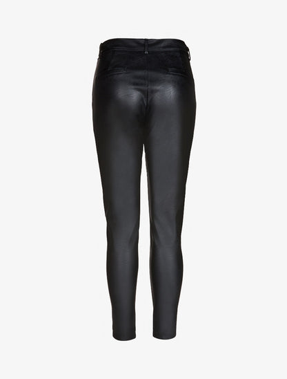 Pantalon à taille haute en simili - Noir - 2